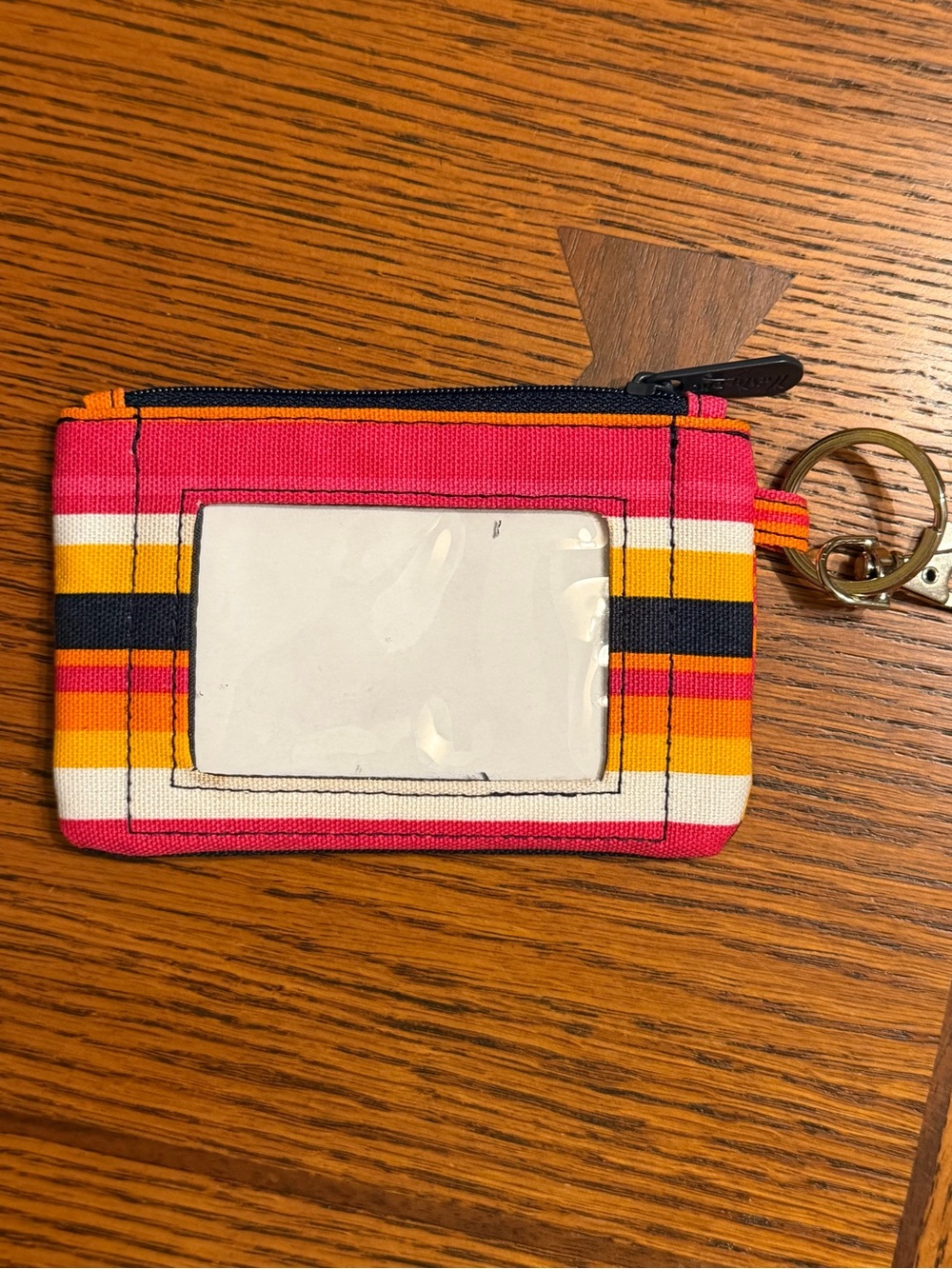 Thirty One Striped ID Wallet Keychain - Pink, Yellow, Black & White
